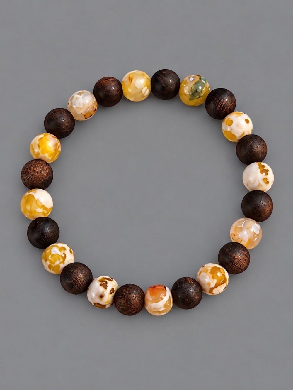 Handmade Rosewood Yellow Fire Agate Beaded Stretch Bracelet